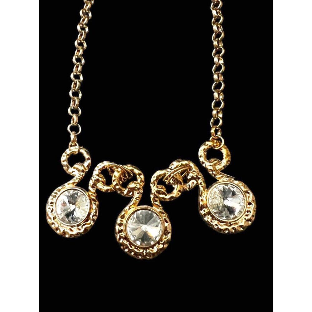 Very Glitzy Gold Necklace with Sparkly Faux Diamonds -New